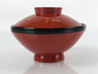 Japanese Lacquered Wooden Lidded Bowl Nimonowan Vtg Makie Red Black LB106