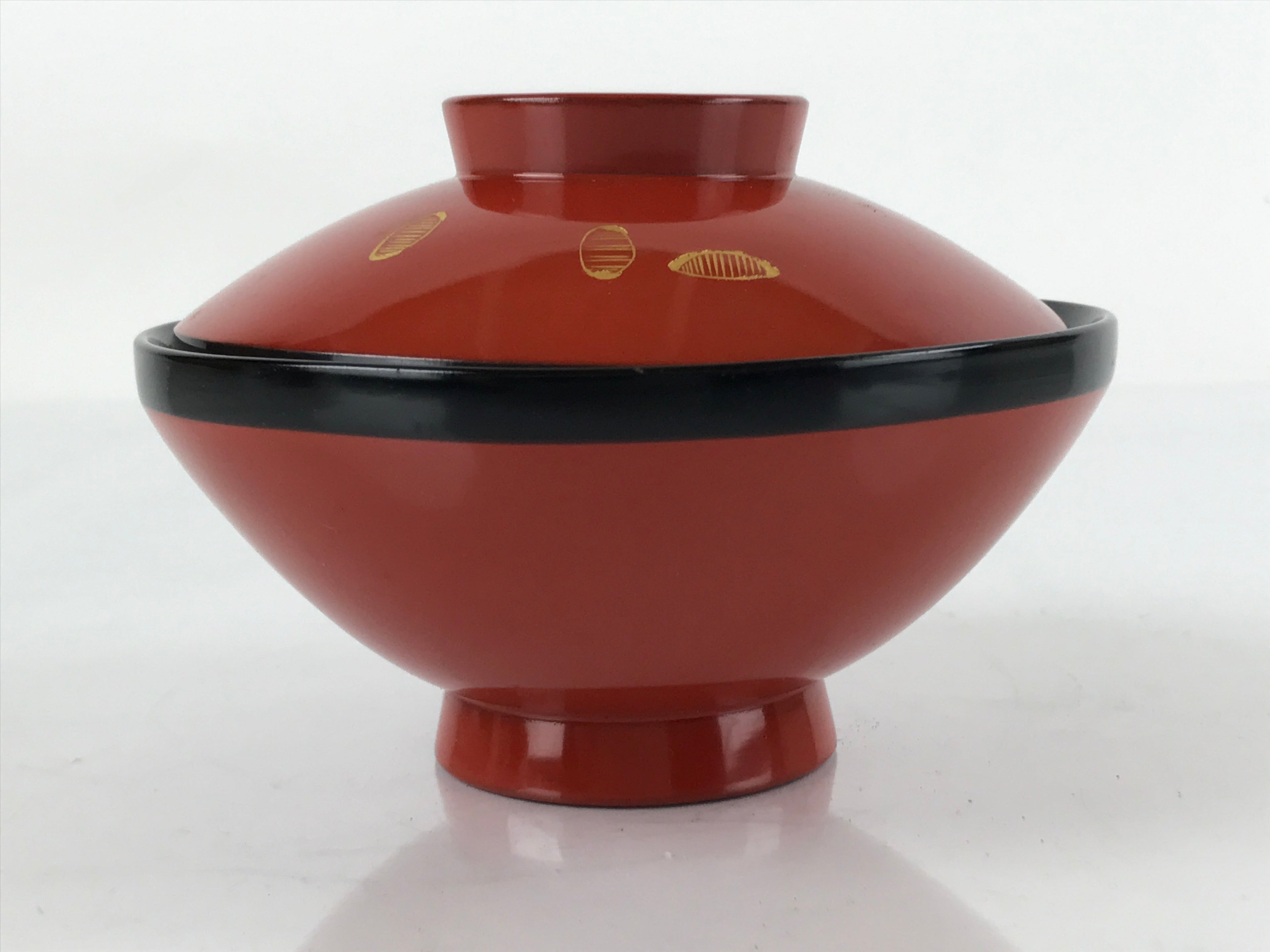 Japanese Lacquered Wooden Lidded Bowl Nimonowan Vtg Makie Red Black LB106