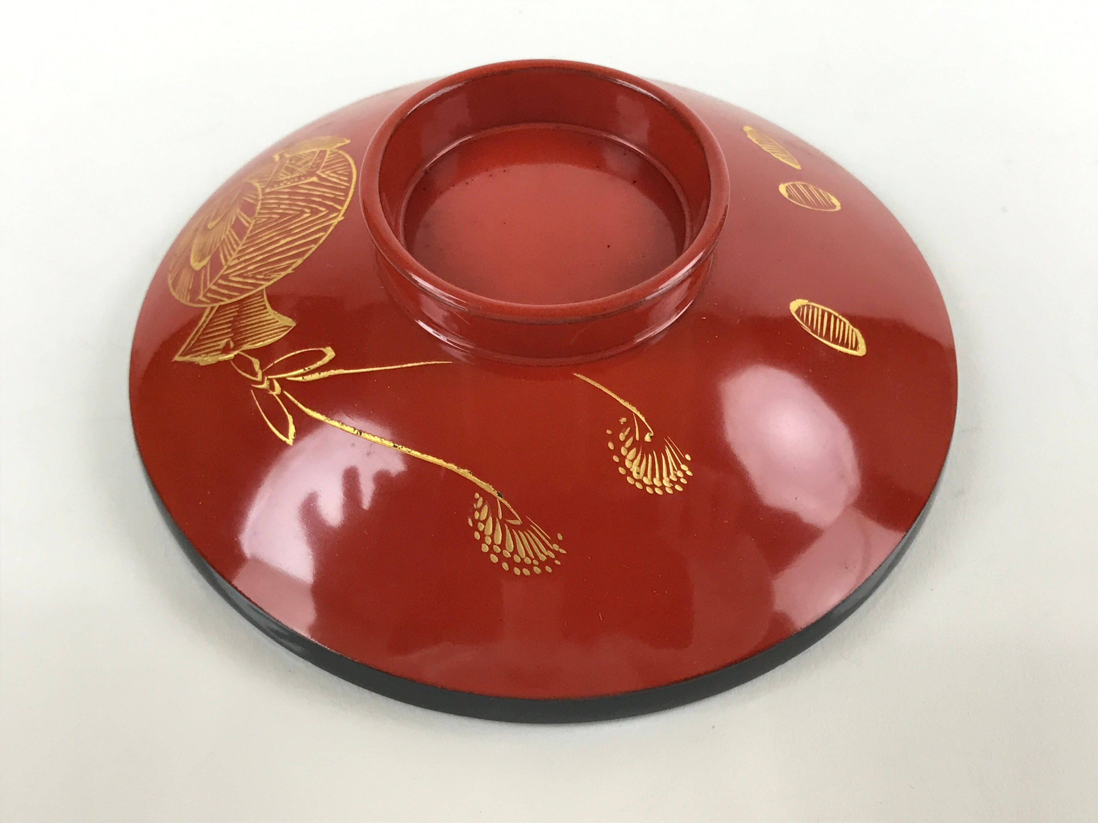 Japanese Lacquered Wooden Lidded Bowl Nimonowan Vtg Makie Red Black LB106