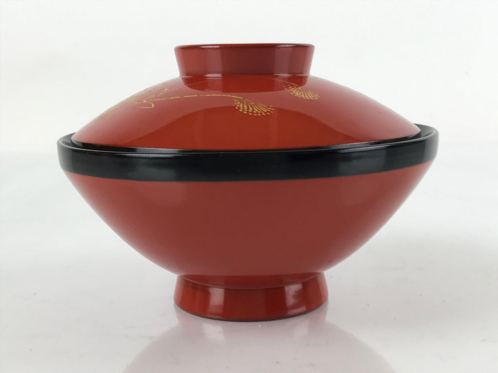 Japanese Lacquered Wooden Lidded Bowl Nimonowan Vtg Makie Red Black LB106
