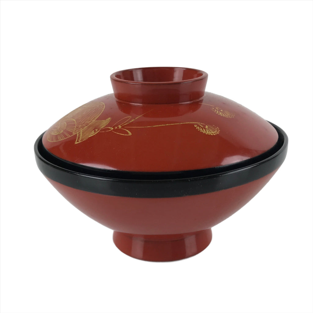 Japanese Lacquered Wooden Lidded Bowl Nimonowan Vtg Makie Red Black LB107