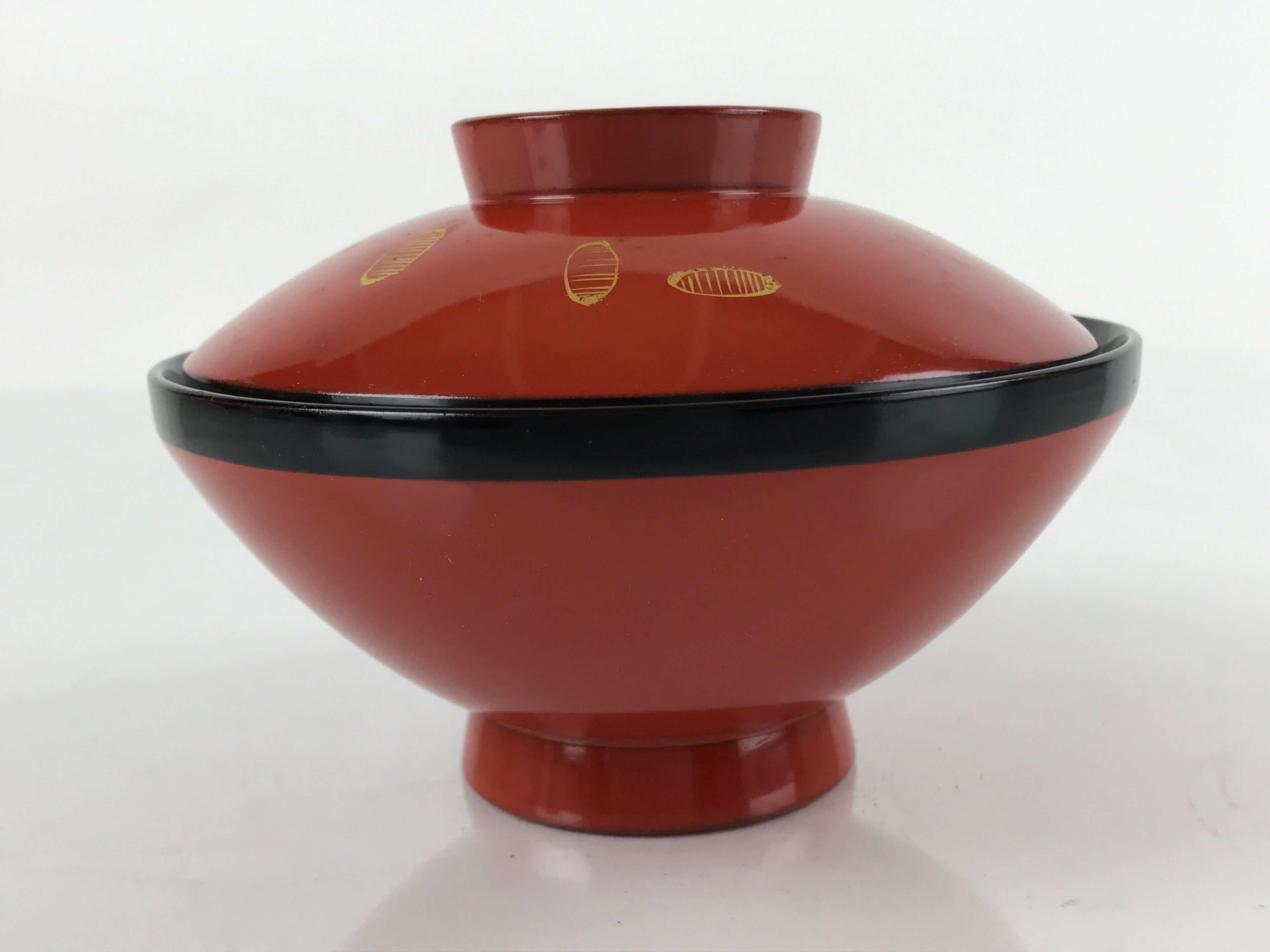 Japanese Lacquered Wooden Lidded Bowl Nimonowan Vtg Makie Red Black LB108