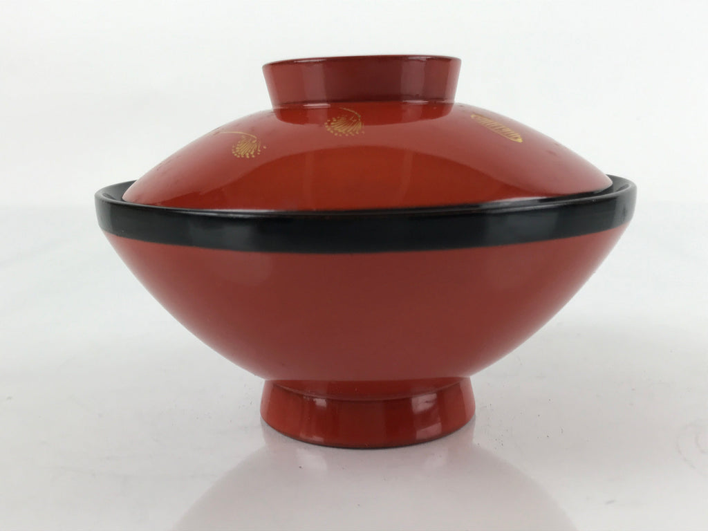 Japanese Lacquered Wooden Lidded Bowl Nimonowan Vtg Makie Red Black LB108