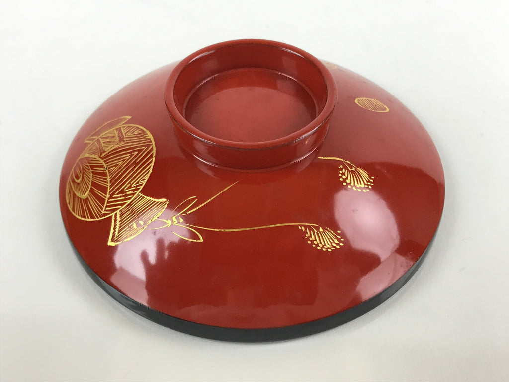 Japanese Lacquered Wooden Lidded Bowl Nimonowan Vtg Makie Red Black LB108