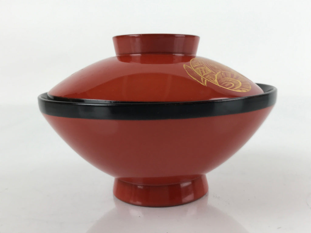 Japanese Lacquered Wooden Lidded Bowl Nimonowan Vtg Makie Red Black LB108