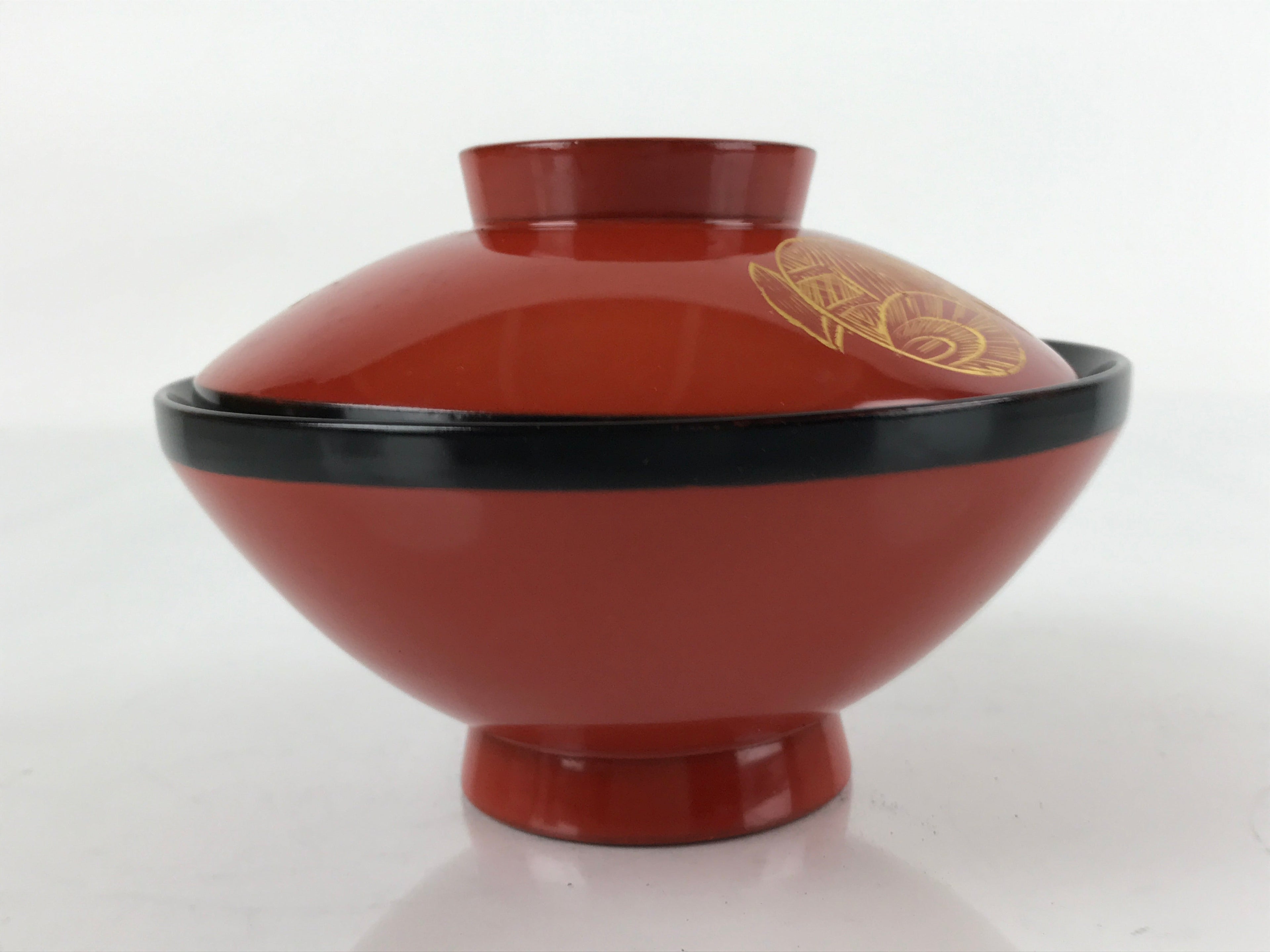 Japanese Lacquered Wooden Lidded Bowl Nimonowan Vtg Makie Red Black LB108