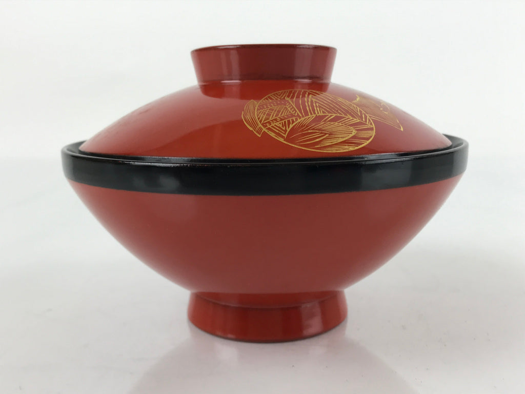 Japanese Lacquered Wooden Lidded Bowl Nimonowan Vtg Makie Red Black LB109