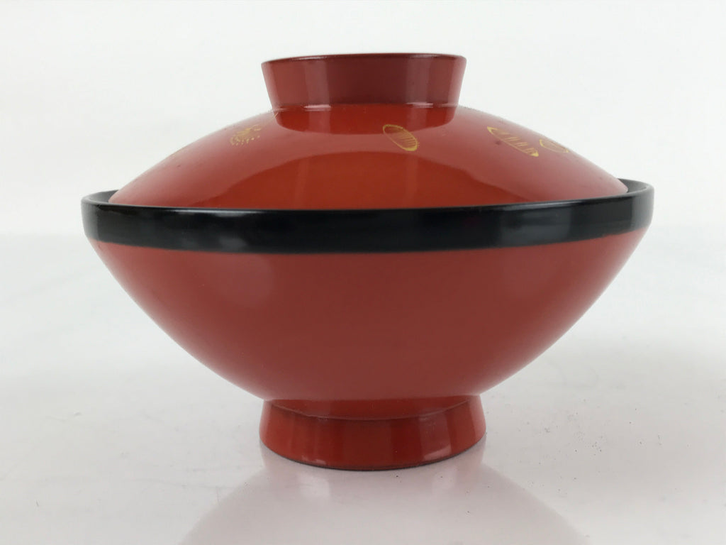 Japanese Lacquered Wooden Lidded Bowl Nimonowan Vtg Makie Red Black LB109