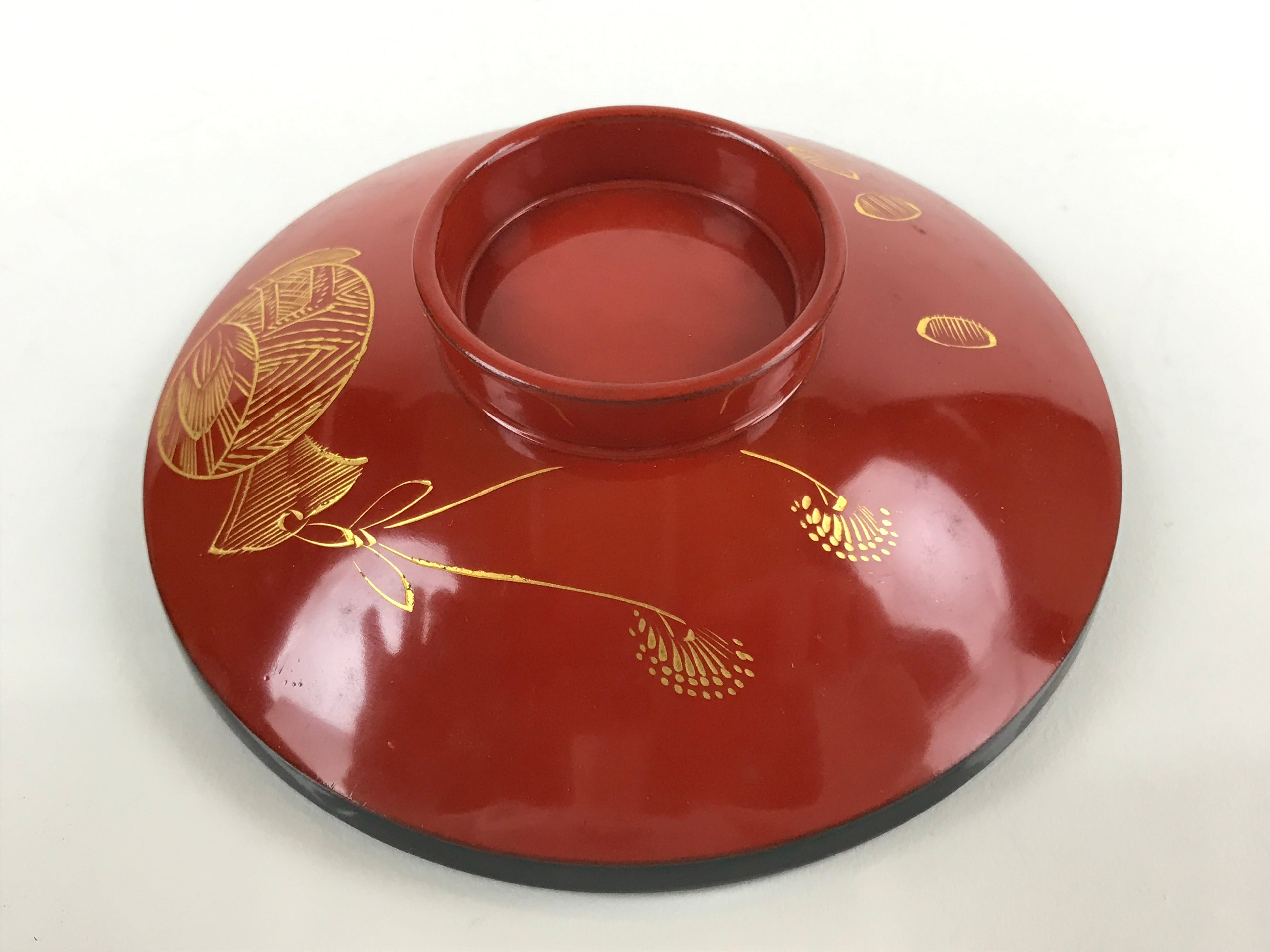 Japanese Lacquered Wooden Lidded Bowl Nimonowan Vtg Makie Red Black LB109