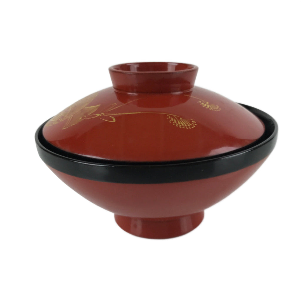 Japanese Lacquered Wooden Lidded Bowl Nimonowan Vtg Makie Red Black LB109