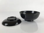 Japanese Lacquered Wooden Lidded Bowl Nimonowan Vtg Simple Black Gold LB113