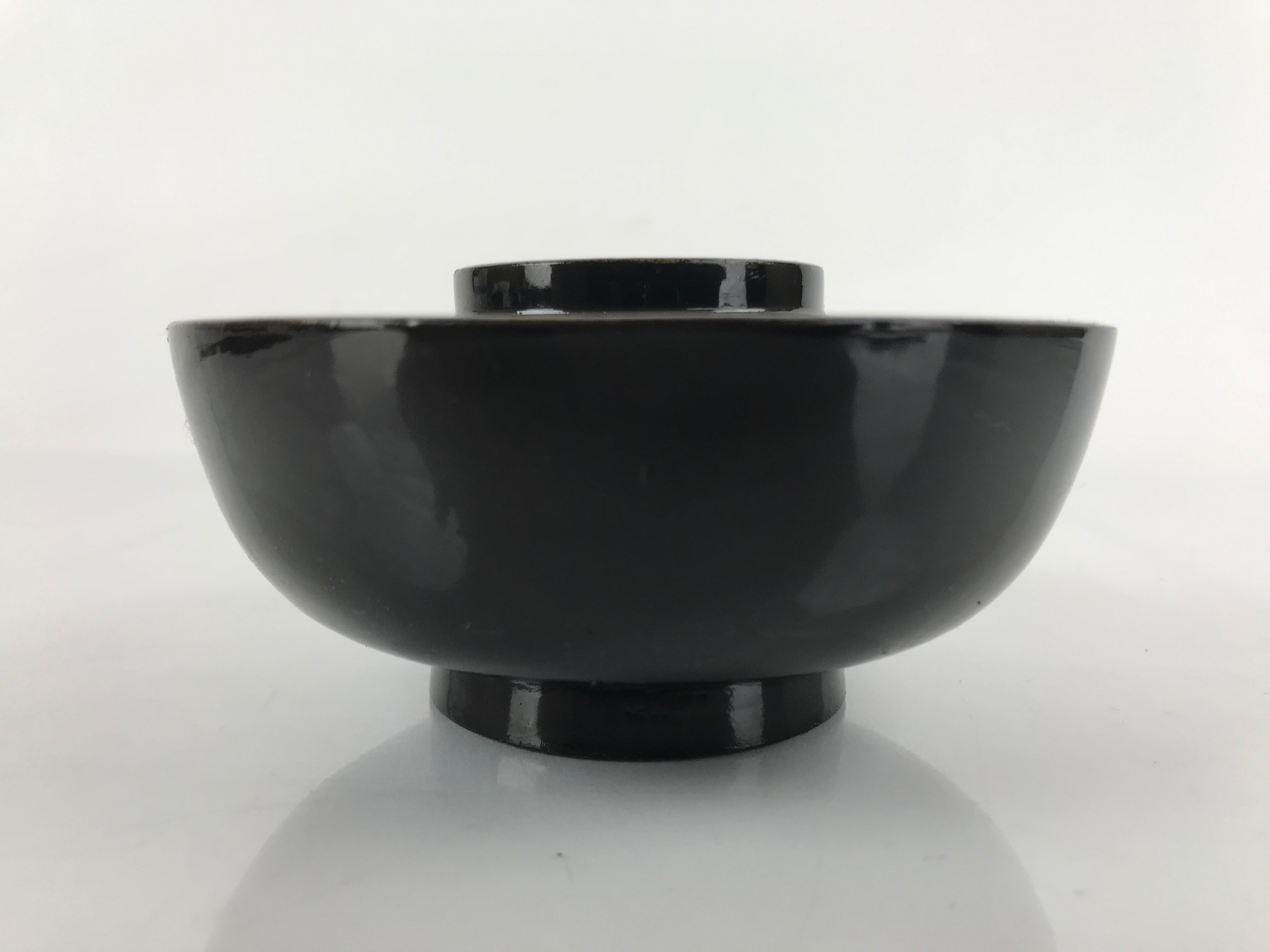 Japanese Lacquered Wooden Lidded Bowl Nimonowan Vtg Simple Black Gold LB113