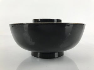 Japanese Lacquered Wooden Lidded Bowl Nimonowan Vtg Simple Black Gold LB113