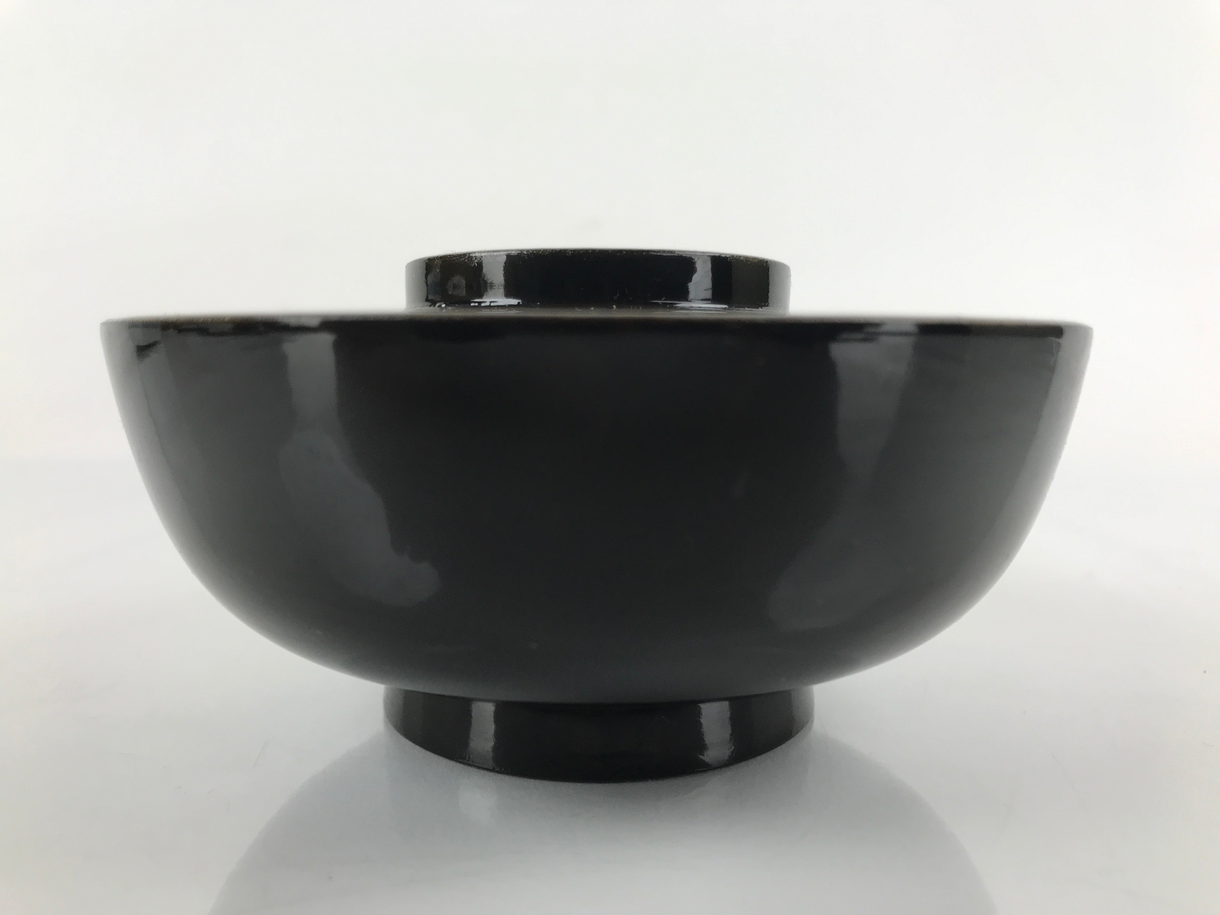 Japanese Lacquered Wooden Lidded Bowl Nimonowan Vtg Simple Black Gold LB113