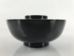 Japanese Lacquered Wooden Lidded Bowl Nimonowan Vtg Simple Black Gold LB113