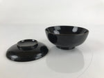 Japanese Lacquered Wooden Lidded Bowl Nimonowan Vtg Simple Black Gold LB114