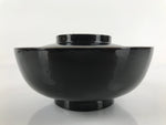 Japanese Lacquered Wooden Lidded Bowl Nimonowan Vtg Simple Black Gold LB114