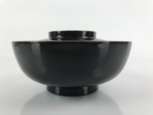 Japanese Lacquered Wooden Lidded Bowl Nimonowan Vtg Simple Black Gold LB114