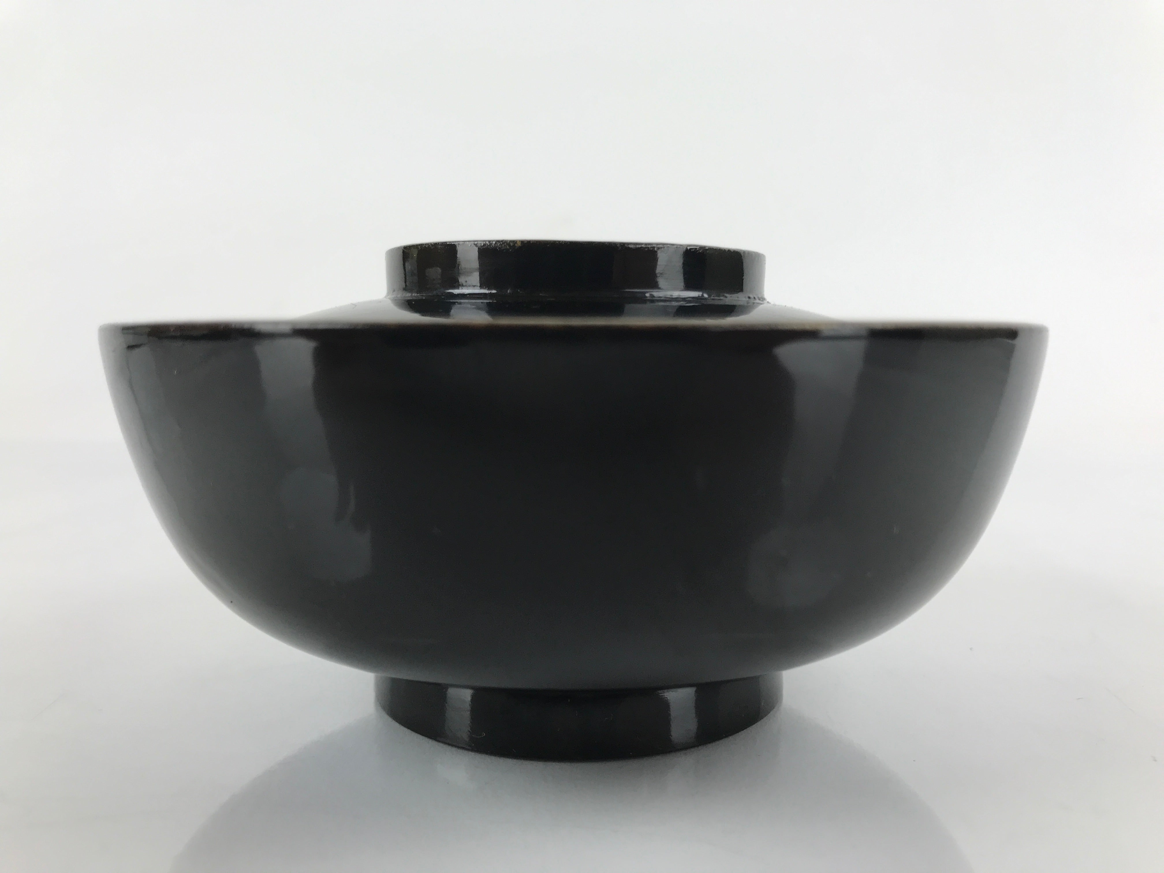 Japanese Lacquered Wooden Lidded Bowl Nimonowan Vtg Simple Black Gold LB114