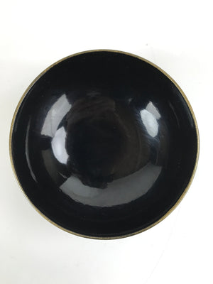 Japanese Lacquered Wooden Lidded Bowl Nimonowan Vtg Simple Black Gold LB114