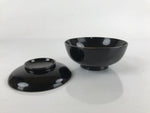 Japanese Lacquered Wooden Lidded Bowl Nimonowan Vtg Simple Black Gold LB115