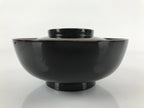 Japanese Lacquered Wooden Lidded Bowl Nimonowan Vtg Simple Black Gold LB115