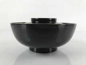 Japanese Lacquered Wooden Lidded Bowl Nimonowan Vtg Simple Black Gold LB115