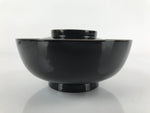 Japanese Lacquered Wooden Lidded Bowl Nimonowan Vtg Simple Black Gold LB115