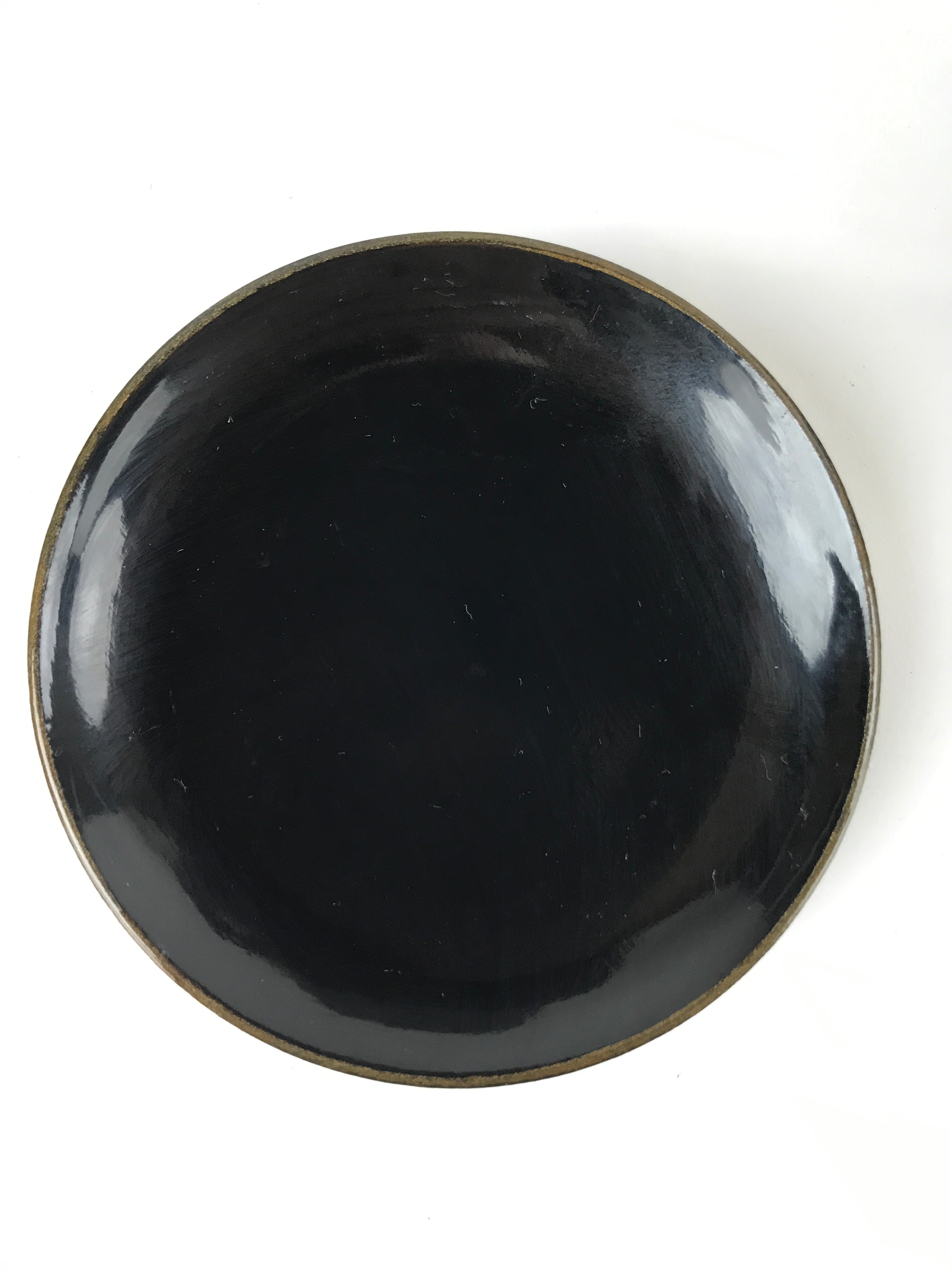 Japanese Lacquered Wooden Lidded Bowl Nimonowan Vtg Simple Black Gold LB115