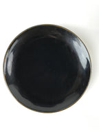 Japanese Lacquered Wooden Lidded Bowl Nimonowan Vtg Simple Black Gold LB115