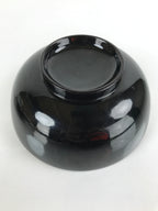 Japanese Lacquered Wooden Lidded Bowl Nimonowan Vtg Simple Black Gold LB116
