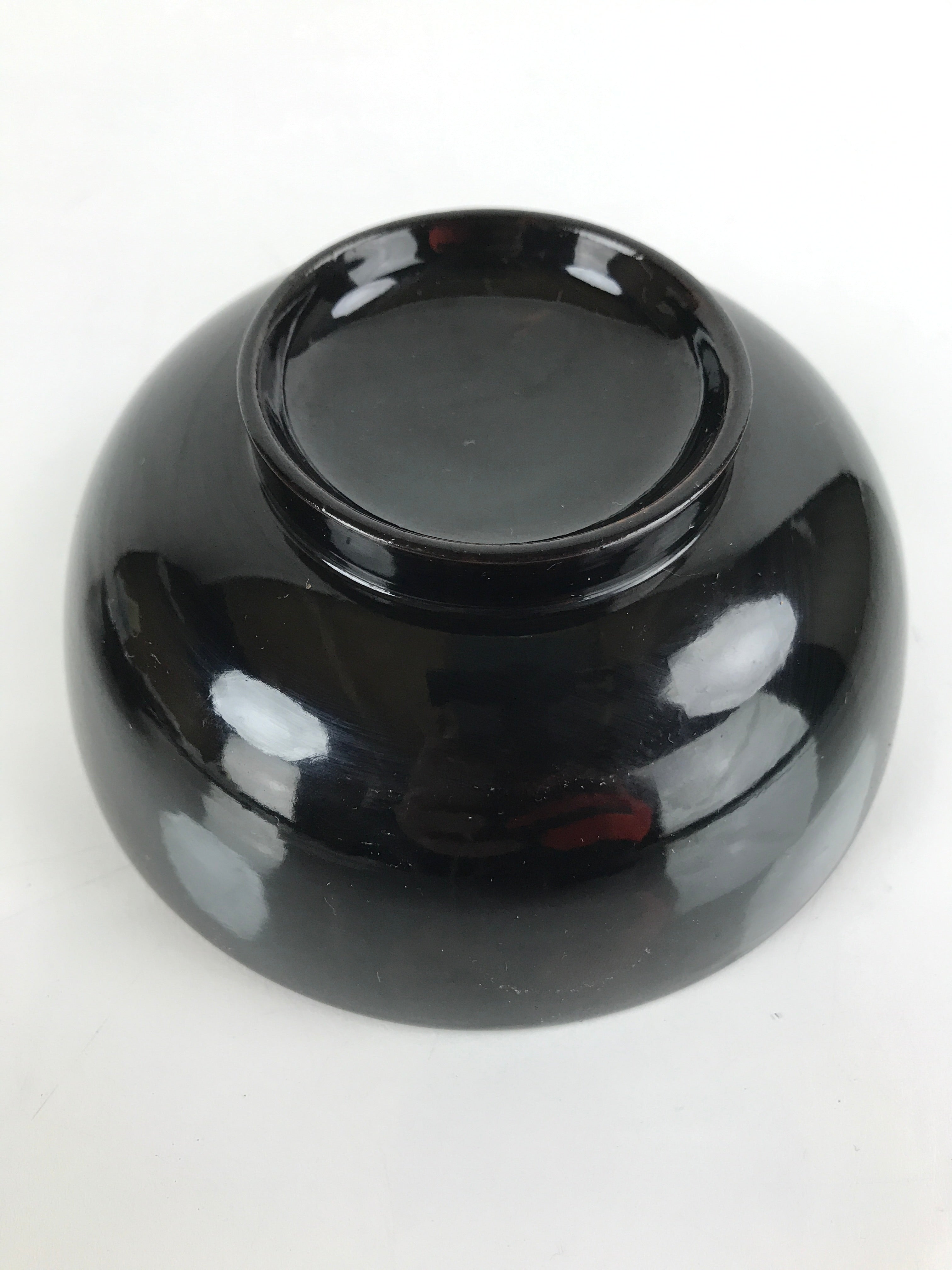 Japanese Lacquered Wooden Lidded Bowl Nimonowan Vtg Simple Black Gold LB116