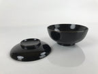 Japanese Lacquered Wooden Lidded Bowl Nimonowan Vtg Simple Black Gold LB116
