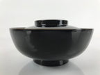 Japanese Lacquered Wooden Lidded Bowl Nimonowan Vtg Simple Black Gold LB116