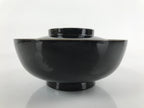 Japanese Lacquered Wooden Lidded Bowl Nimonowan Vtg Simple Black Gold LB116