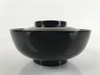 Japanese Lacquered Wooden Lidded Bowl Nimonowan Vtg Simple Black Gold LB116