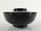 Japanese Lacquered Wooden Lidded Bowl Nimonowan Vtg Simple Black Gold LB116