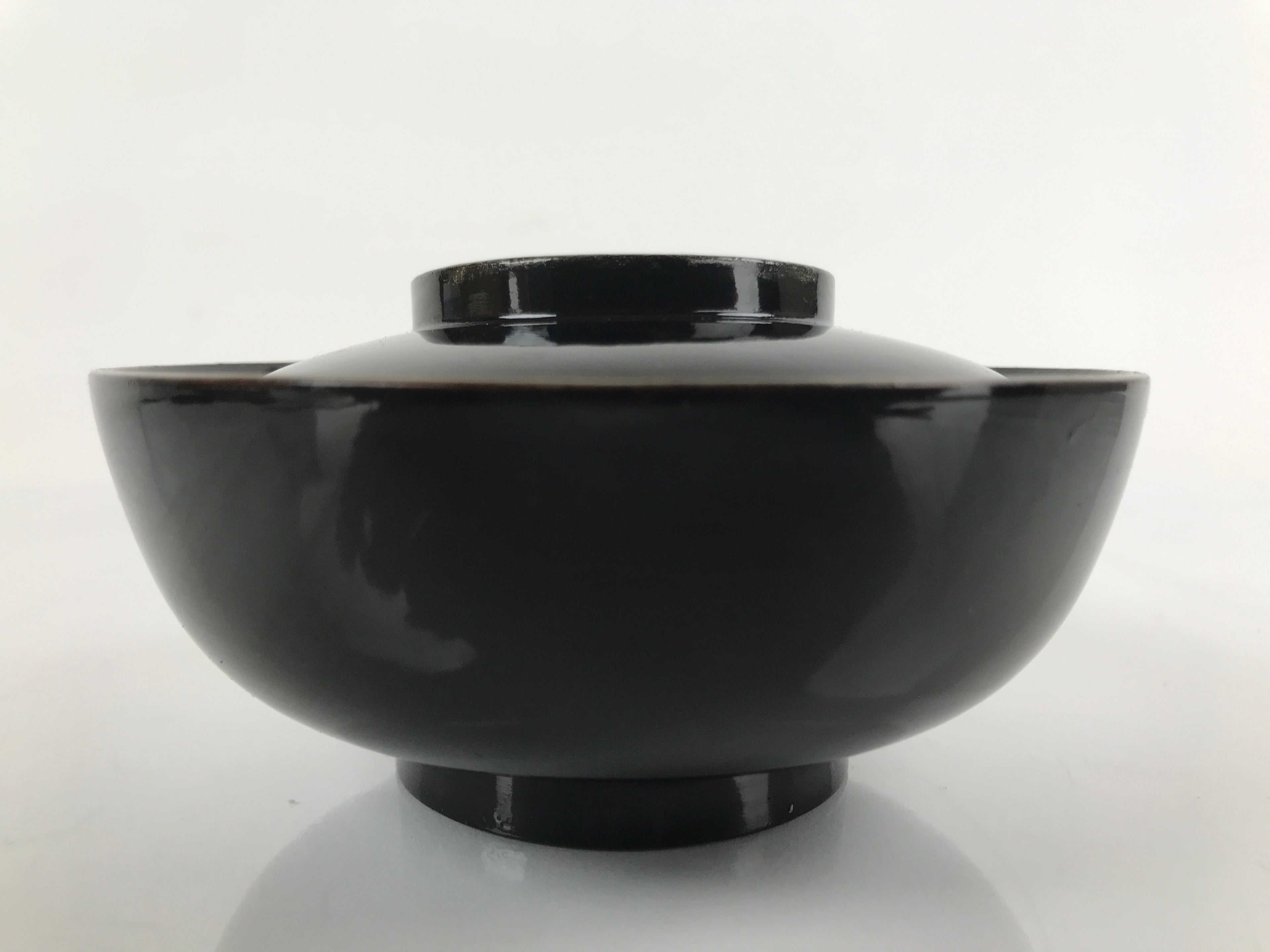 Japanese Lacquered Wooden Lidded Bowl Nimonowan Vtg Simple Black Gold LB116