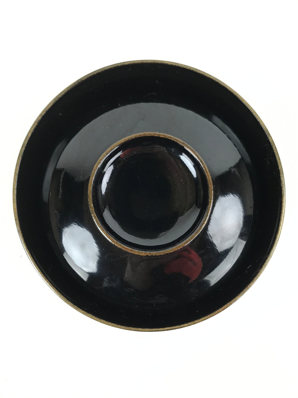 Japanese Lacquered Wooden Lidded Bowl Nimonowan Vtg Simple Black Gold LB116