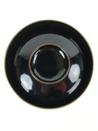Japanese Lacquered Wooden Lidded Bowl Nimonowan Vtg Simple Black Gold LB116