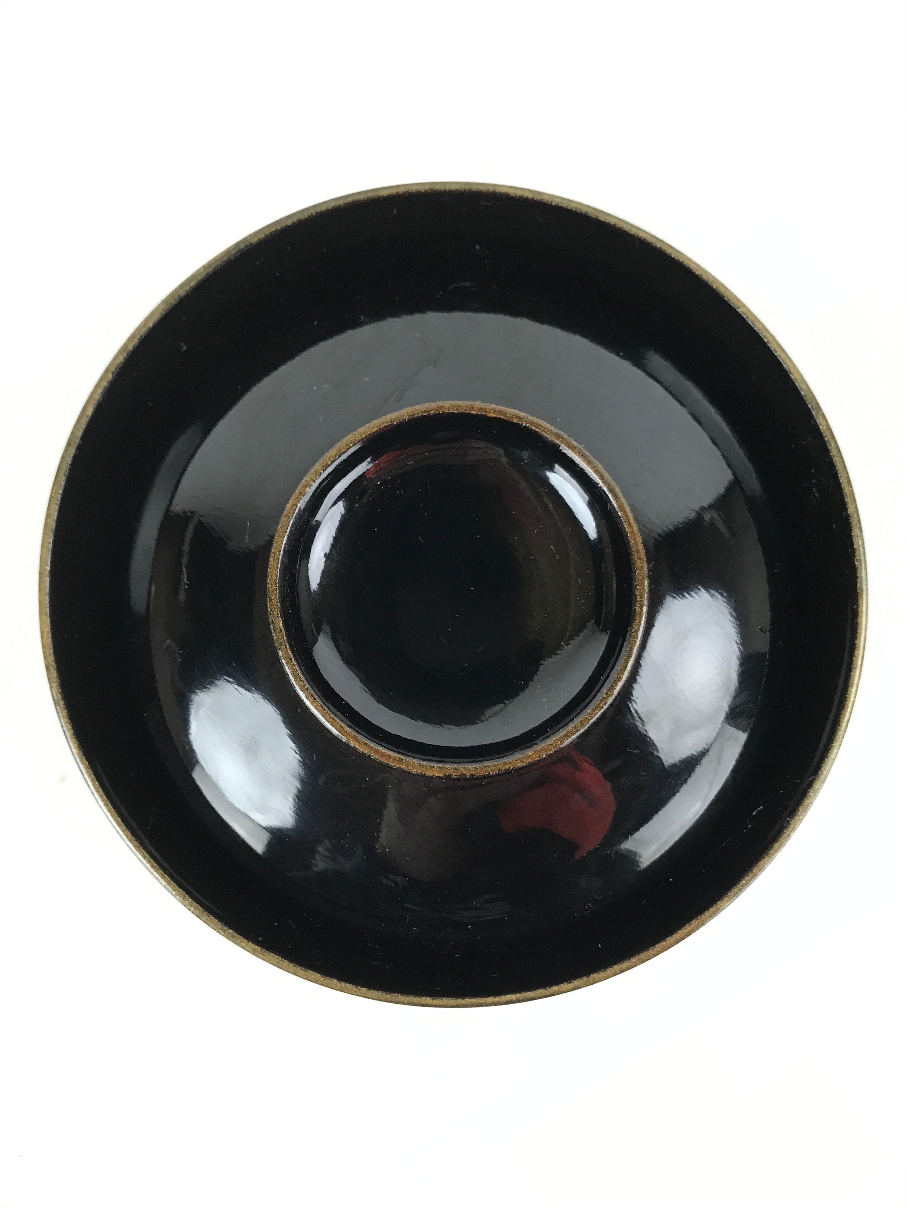 Japanese Lacquered Wooden Lidded Bowl Nimonowan Vtg Simple Black Gold LB116