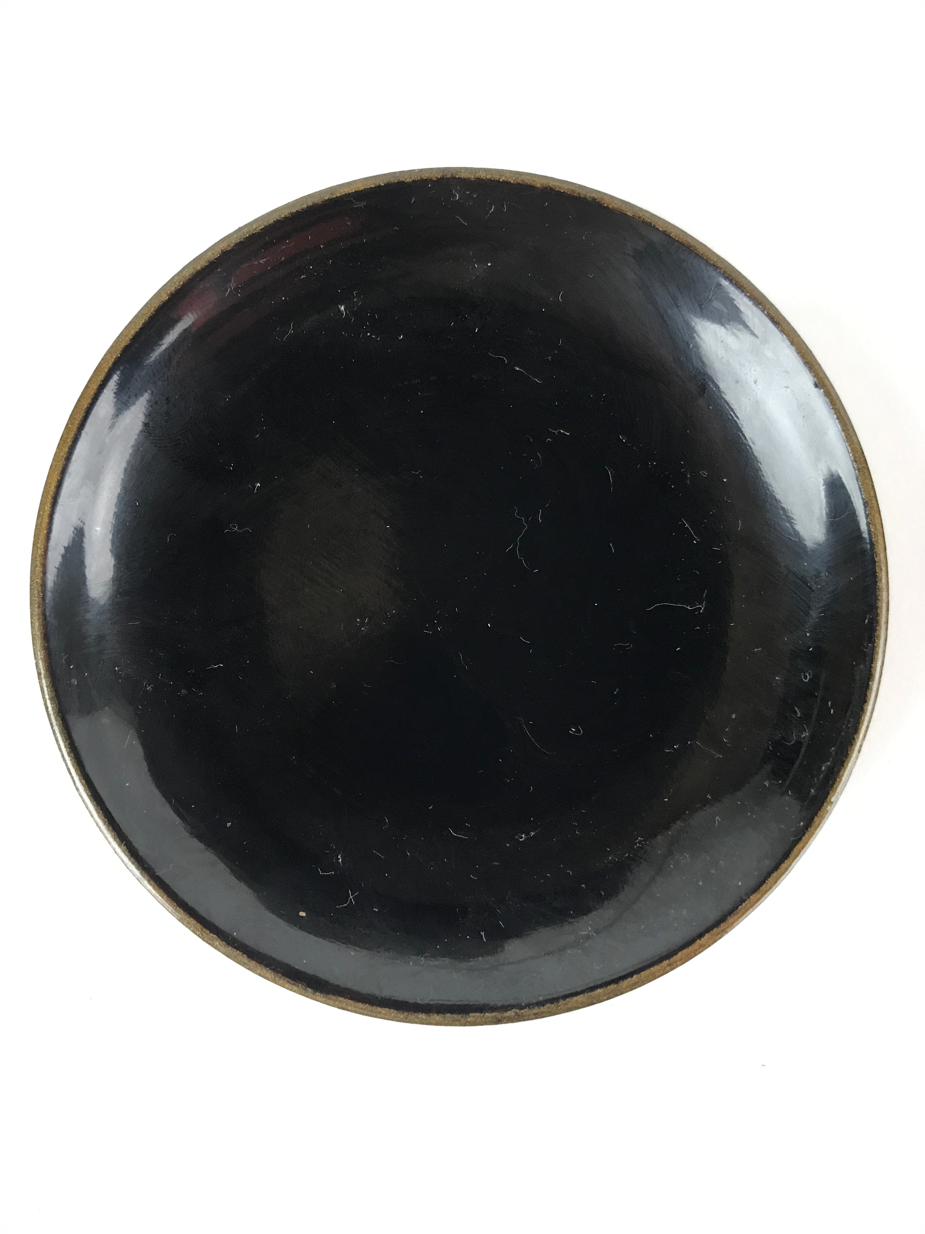 Japanese Lacquered Wooden Lidded Bowl Nimonowan Vtg Simple Black Gold LB116