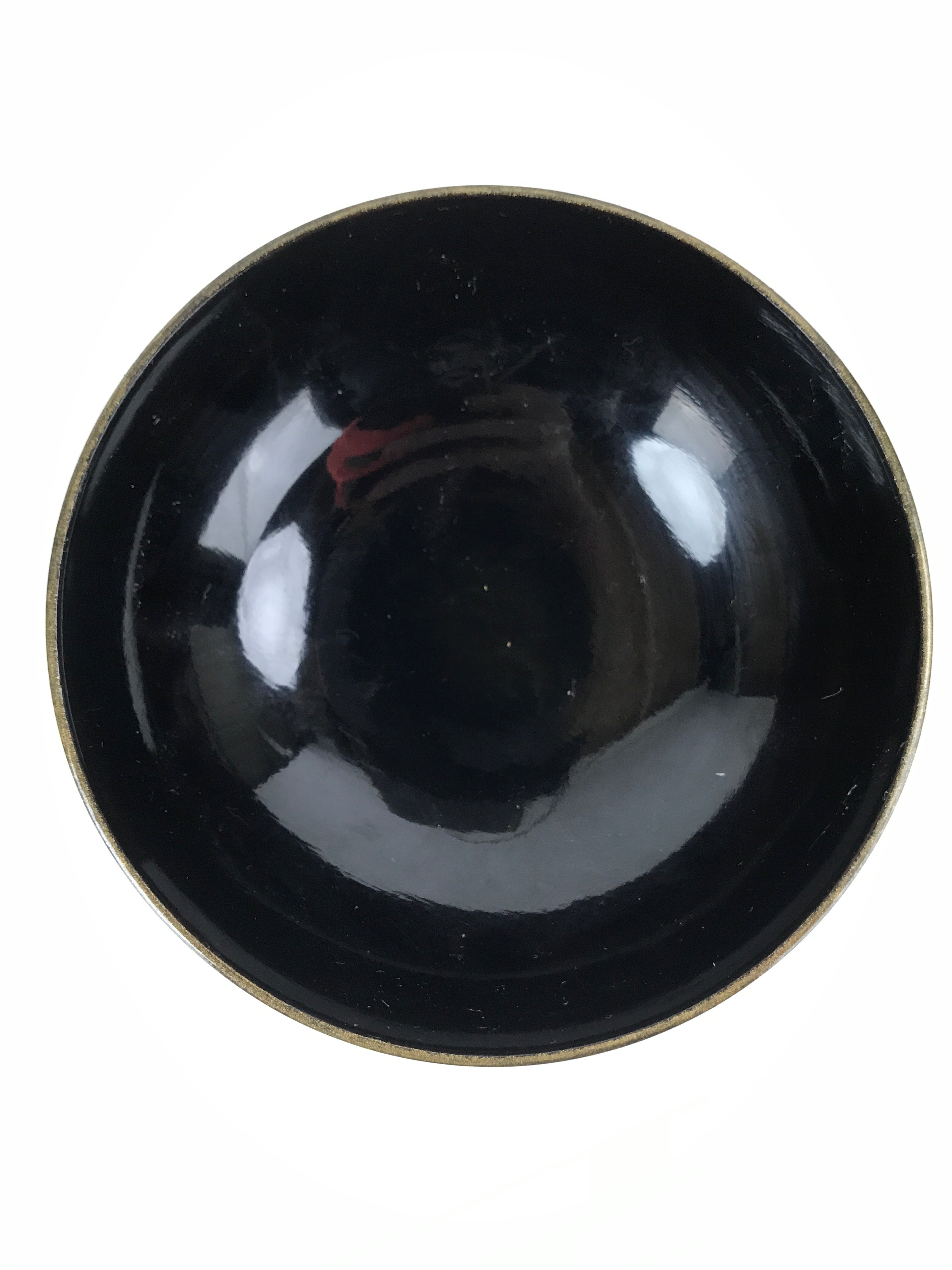 Japanese Lacquered Wooden Lidded Bowl Nimonowan Vtg Simple Black Gold LB116