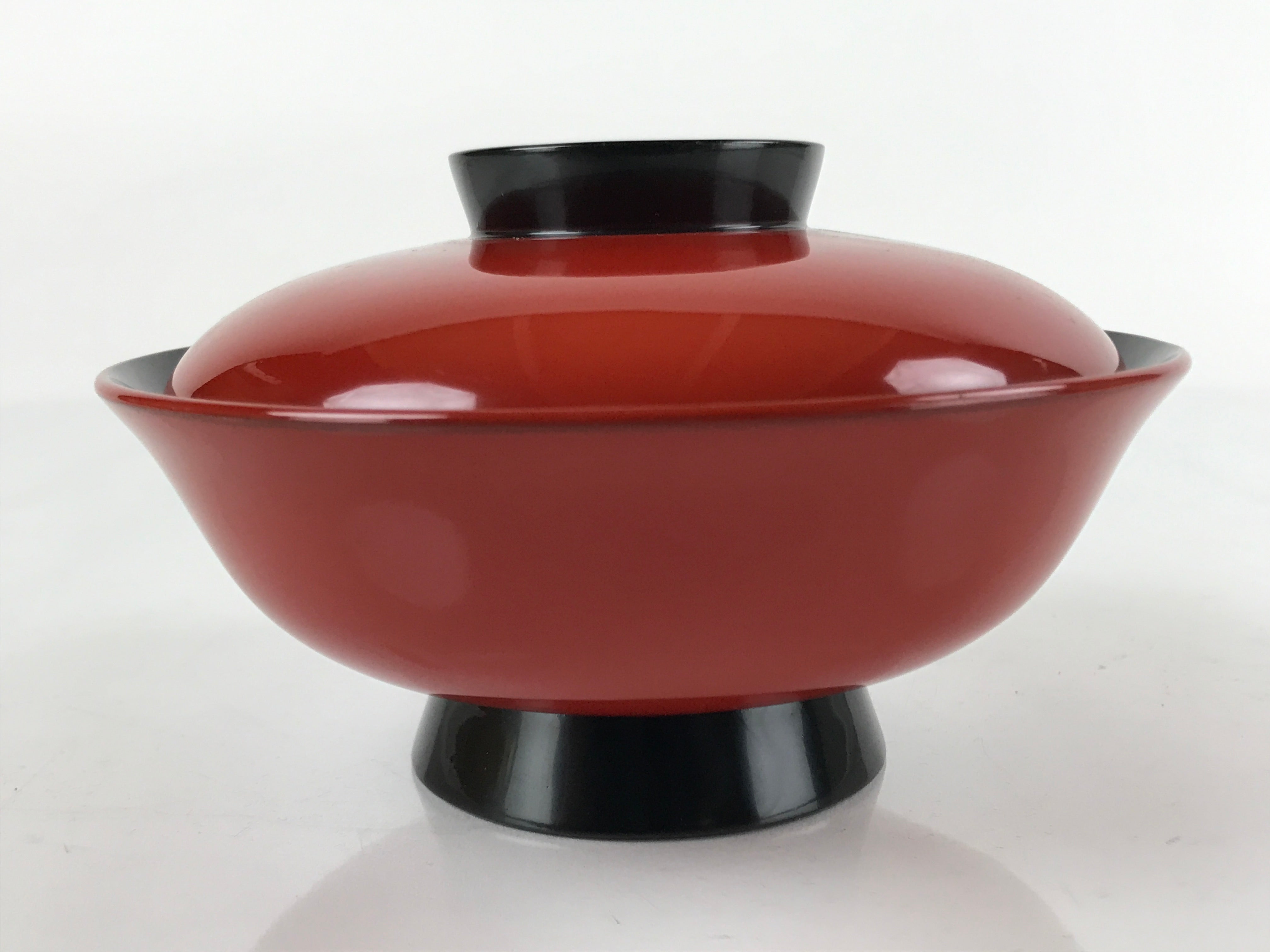 Japanese Lacquered Wooden Lidded Bowl Nimonowan Vtg Wajima Nuri Red Black L134