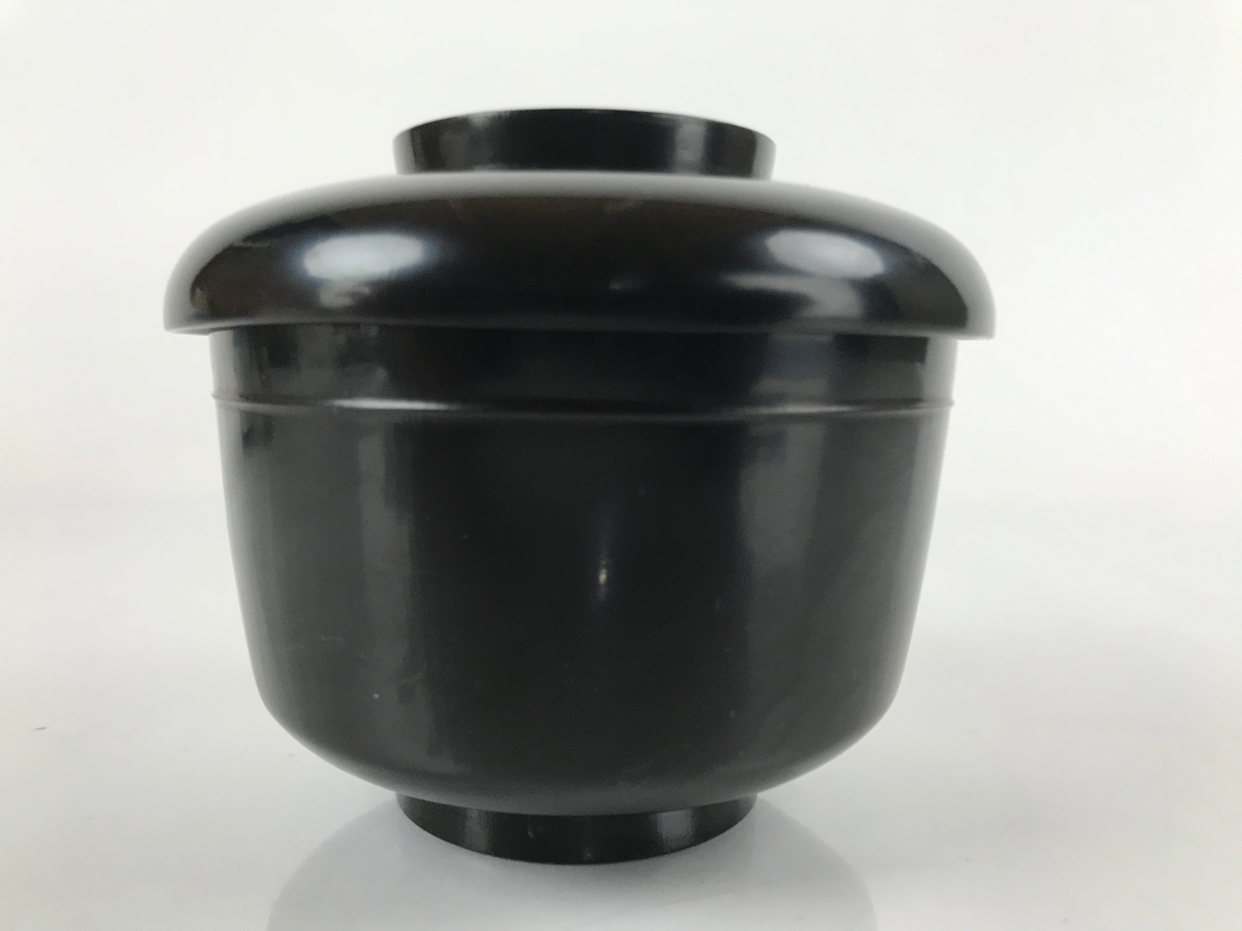 Japanese Lacquered Wooden Lidded Bowl Owan Vtg Rice Soup Dish Black LB111