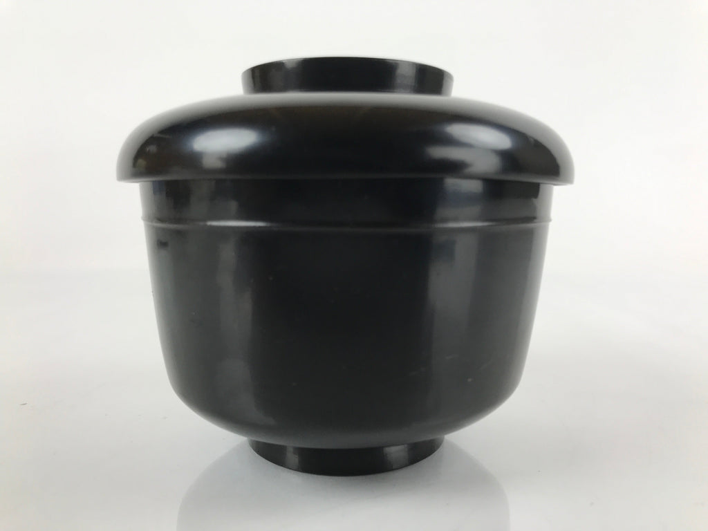 Japanese Lacquered Wooden Lidded Bowl Owan Vtg Rice Soup Dish Black LB111