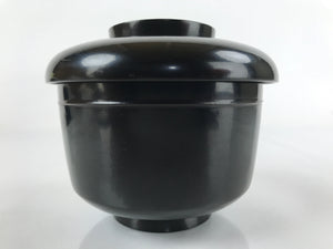 Japanese Lacquered Wooden Lidded Bowl Owan Vtg Rice Soup Dish Black LB112