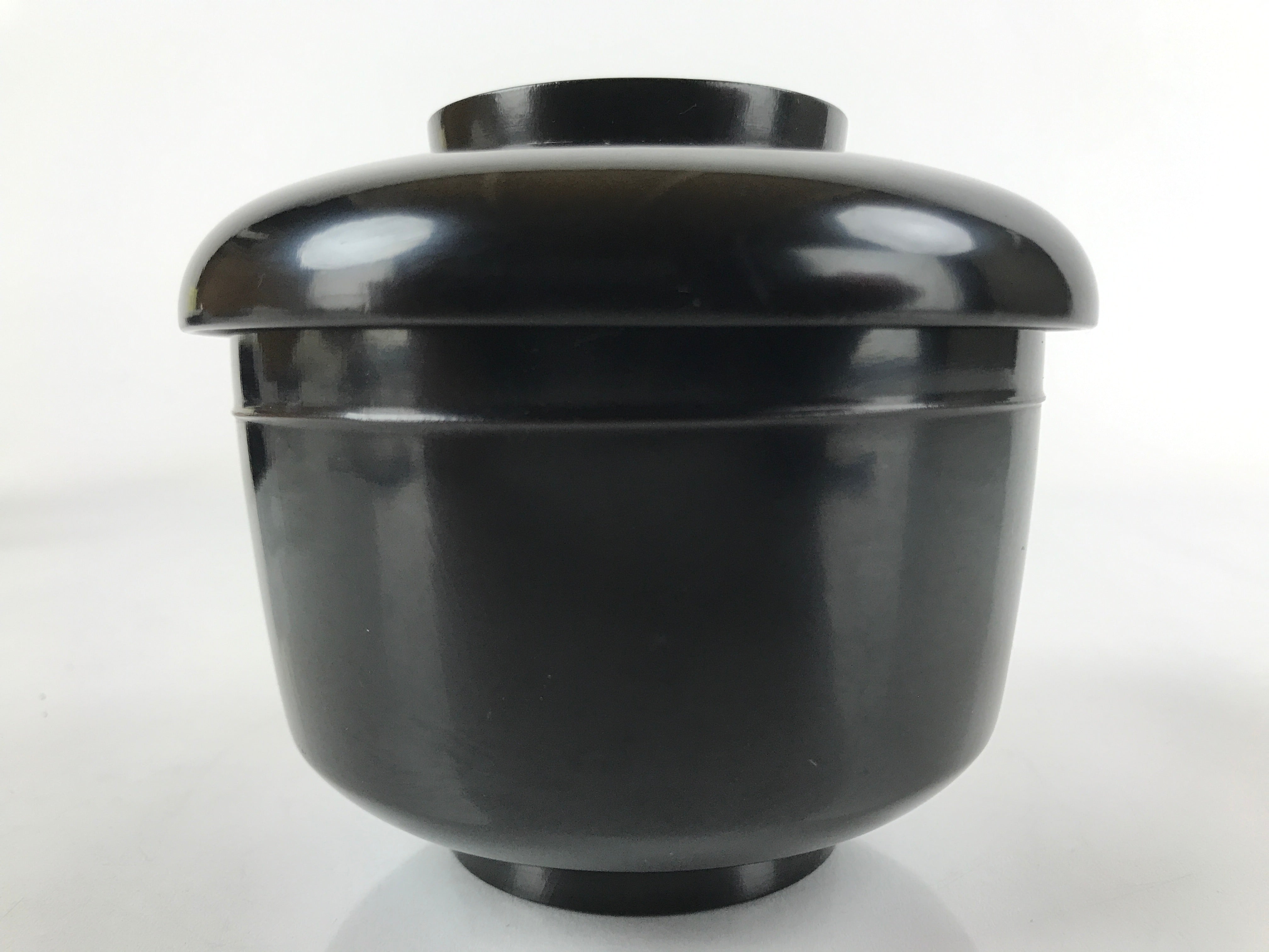 Japanese Lacquered Wooden Lidded Bowl Owan Vtg Rice Soup Dish Black LB112