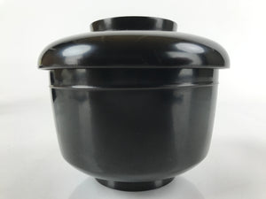 Japanese Lacquered Wooden Lidded Bowl Owan Vtg Rice Soup Dish Black LB112