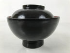 Japanese Lacquered Wooden Lidded Bowl Owan Vtg Rice Soup Dish Black Red LB128
